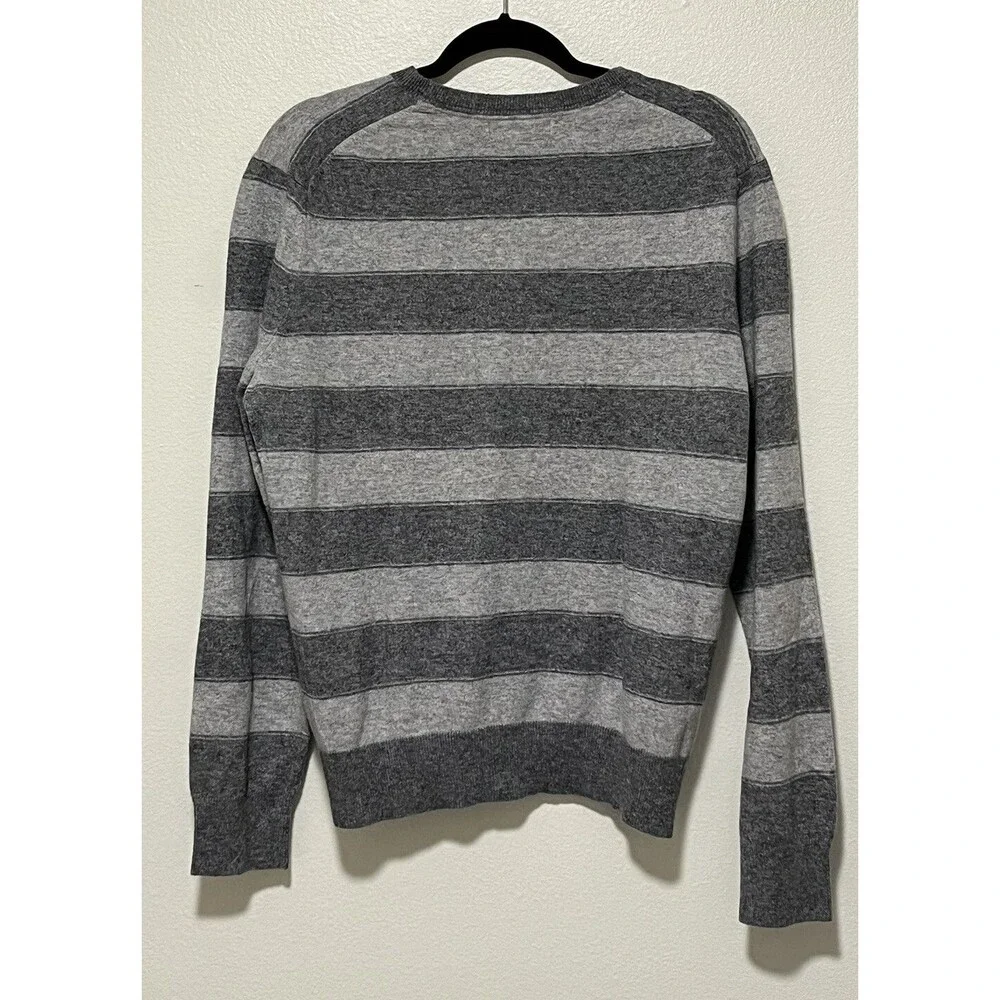 BANANA REPUBLIC LUXURY CASHMERE BLEND Mens Large Gray Stripe Sweater Preppy